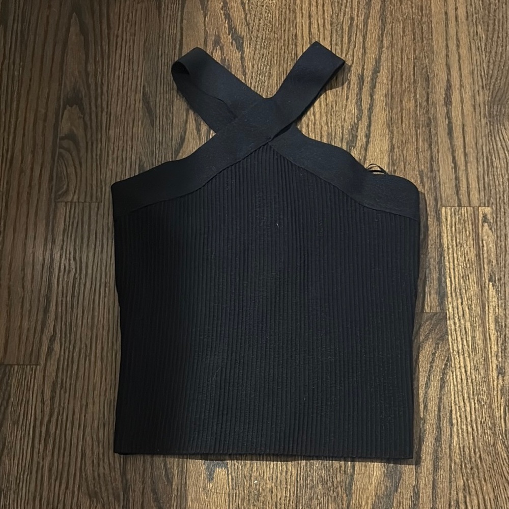 Rachel Zoe Black Ribbed Crop Bustier Tank Top